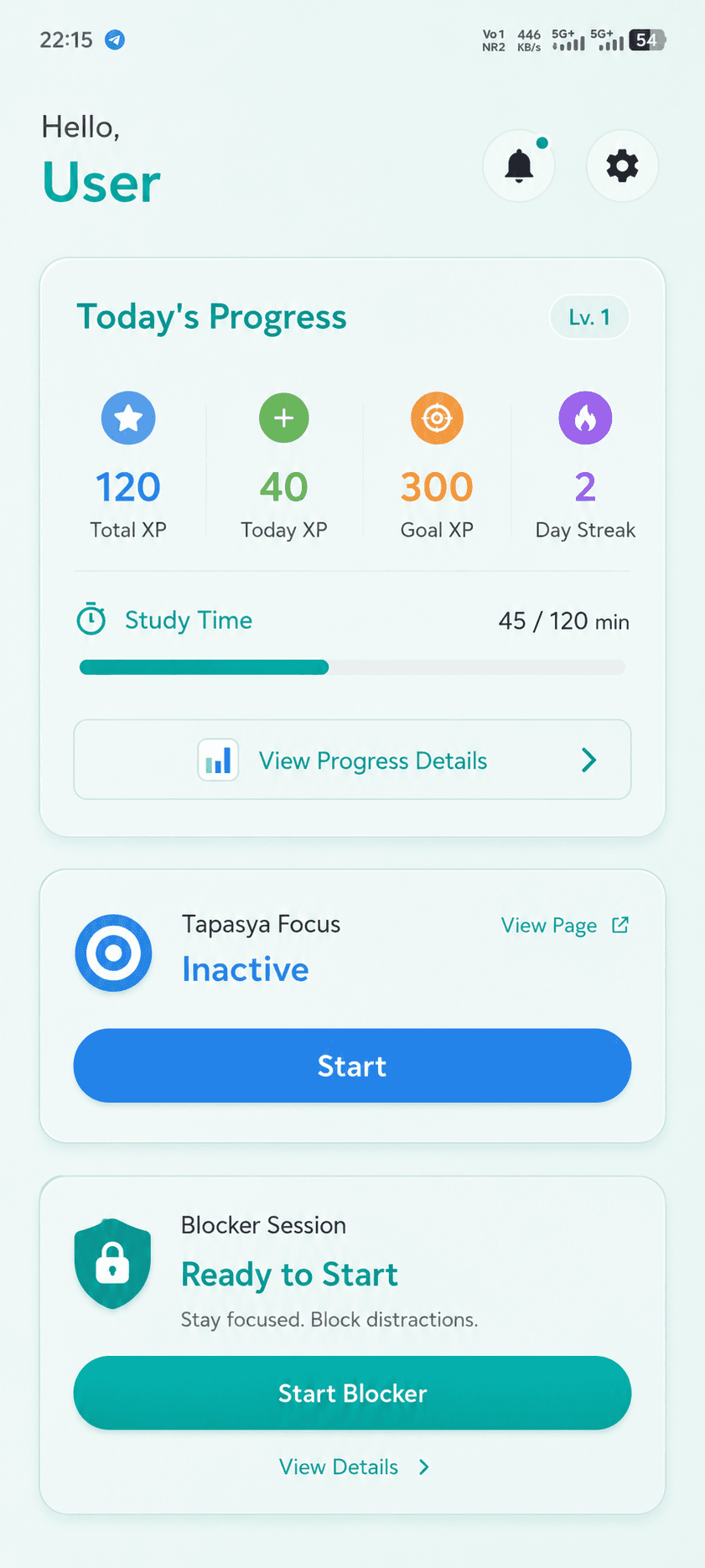 Reality Mobile App simulator displaying Life OS Dashboard